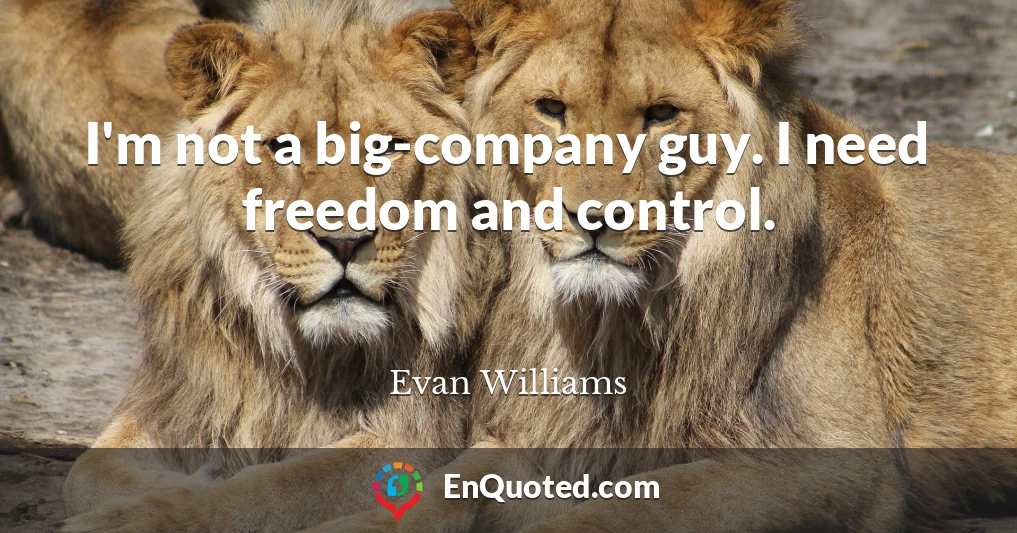 I'm not a big-company guy. I need freedom and control.
