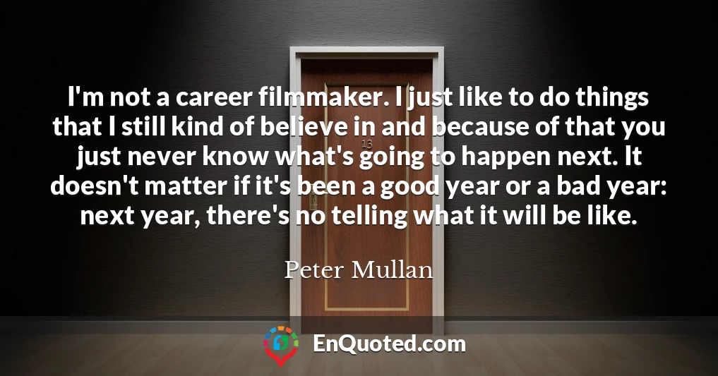 I'm not a career filmmaker. I just like to do things that I still kind of believe in and because of that you just never know what's going to happen next. It doesn't matter if it's been a good year or a bad year: next year, there's no telling what it will be like.