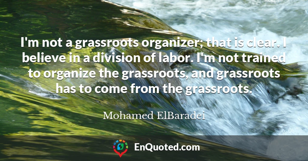I'm not a grassroots organizer; that is clear. I believe in a division of labor. I'm not trained to organize the grassroots, and grassroots has to come from the grassroots.