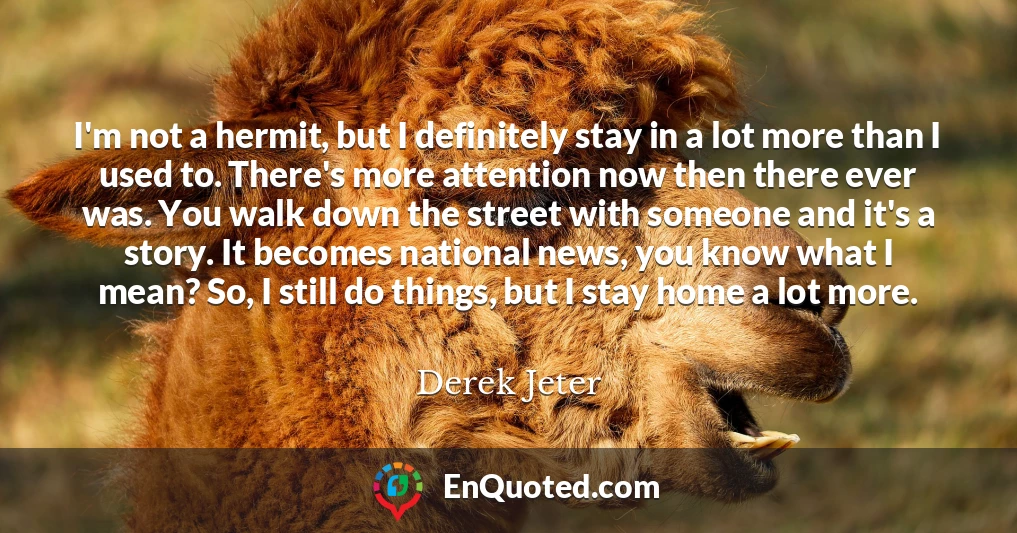 I'm not a hermit, but I definitely stay in a lot more than I used to. There's more attention now then there ever was. You walk down the street with someone and it's a story. It becomes national news, you know what I mean? So, I still do things, but I stay home a lot more.