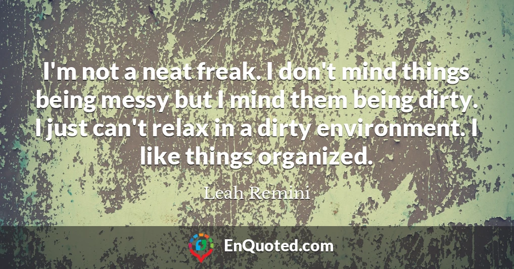 I'm not a neat freak. I don't mind things being messy but I mind them being dirty. I just can't relax in a dirty environment. I like things organized.