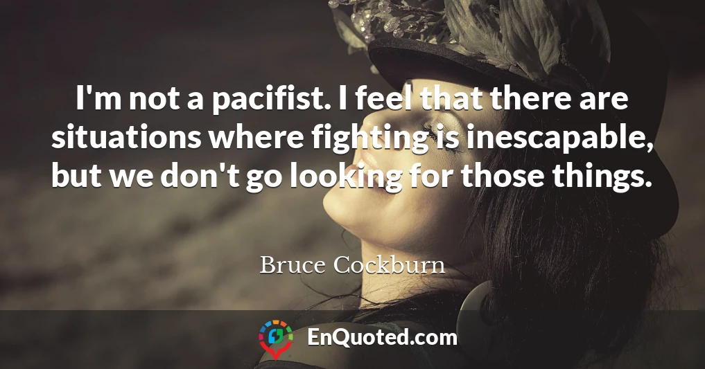 I'm not a pacifist. I feel that there are situations where fighting is inescapable, but we don't go looking for those things.