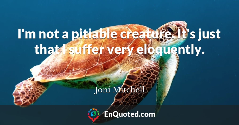 I'm not a pitiable creature. It's just that I suffer very eloquently.