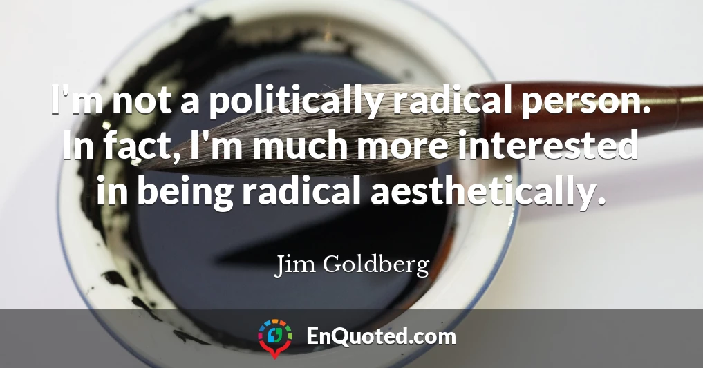 I'm not a politically radical person. In fact, I'm much more interested in being radical aesthetically.