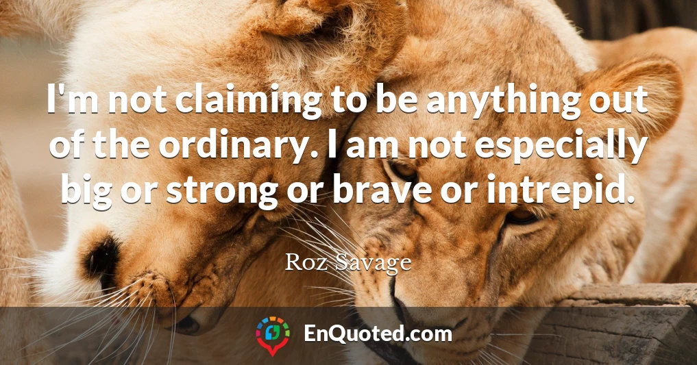 I'm not claiming to be anything out of the ordinary. I am not especially big or strong or brave or intrepid.