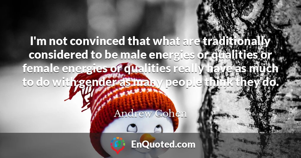 I'm not convinced that what are traditionally considered to be male energies or qualities or female energies or qualities really have as much to do with gender as many people think they do.