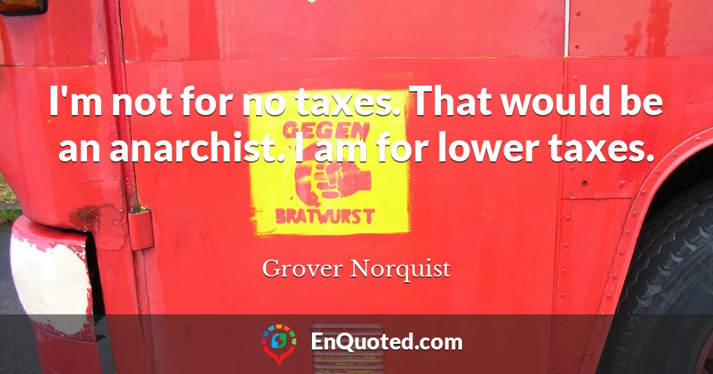 I'm not for no taxes. That would be an anarchist. I am for lower taxes.