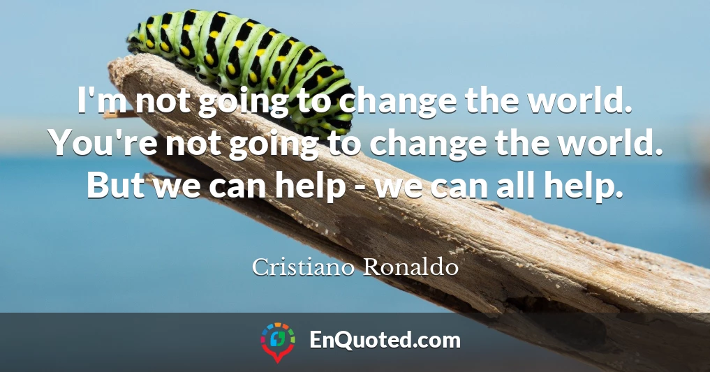 I'm not going to change the world. You're not going to change the world. But we can help - we can all help.
