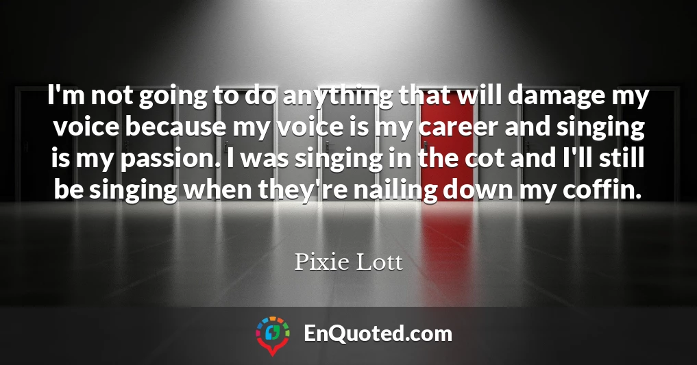 I'm not going to do anything that will damage my voice because my voice is my career and singing is my passion. I was singing in the cot and I'll still be singing when they're nailing down my coffin.