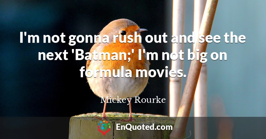 I'm not gonna rush out and see the next 'Batman;' I'm not big on formula movies.