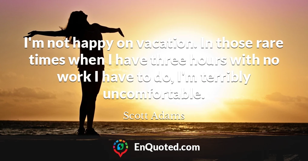 I'm not happy on vacation. In those rare times when I have three hours with no work I have to do, I'm terribly uncomfortable.