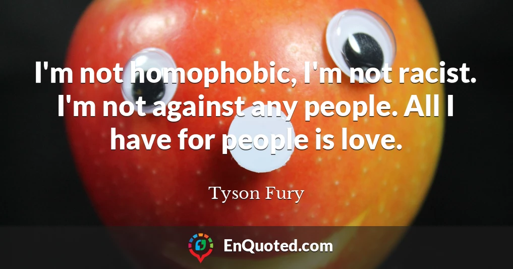 I'm not homophobic, I'm not racist. I'm not against any people. All I have for people is love.