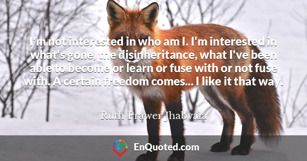 I'm not interested in who am I. I'm interested in what's gone, the disinheritance, what I've been able to become or learn or fuse with or not fuse with. A certain freedom comes... I like it that way.