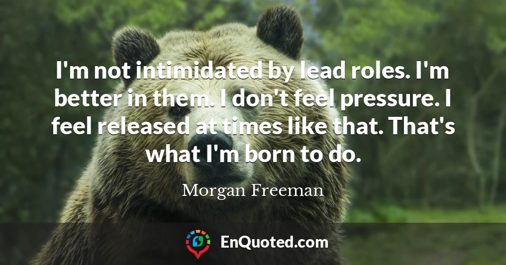 I'm not intimidated by lead roles. I'm better in them. I don't feel pressure. I feel released at times like that. That's what I'm born to do.