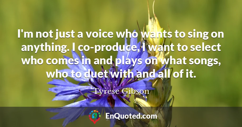 I'm not just a voice who wants to sing on anything. I co-produce, I want to select who comes in and plays on what songs, who to duet with and all of it.