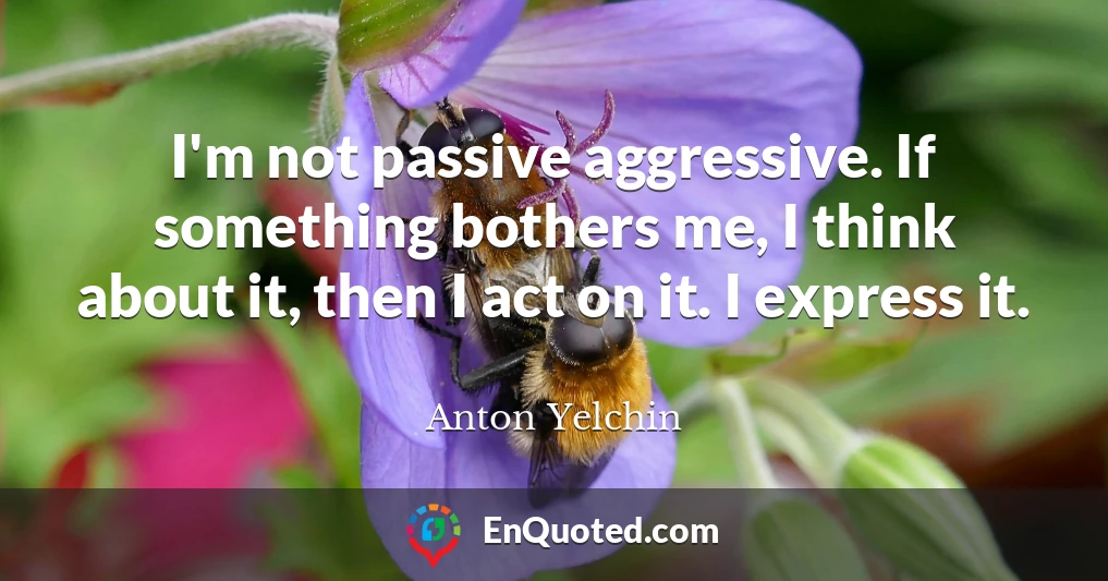 I'm not passive aggressive. If something bothers me, I think about it, then I act on it. I express it.