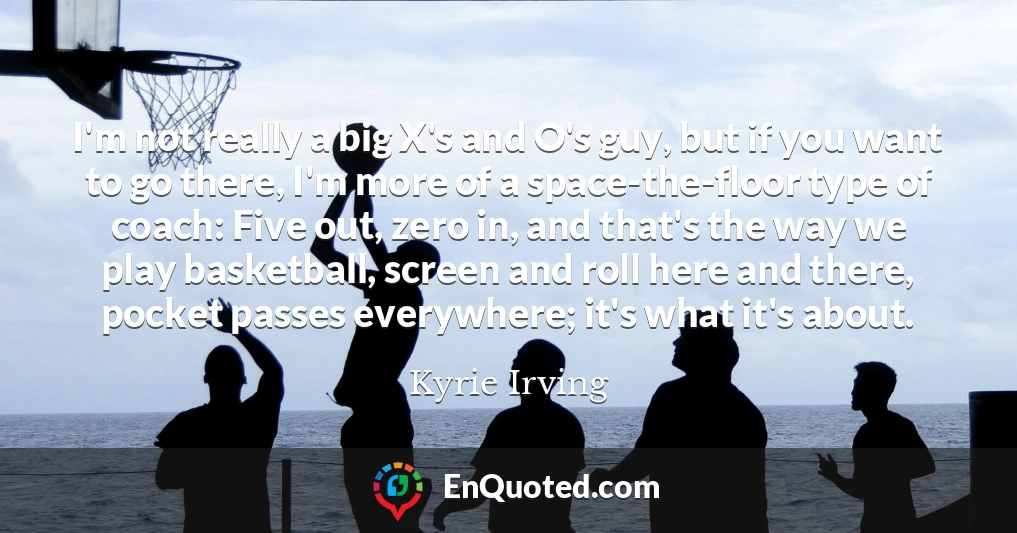 I'm not really a big X's and O's guy, but if you want to go there, I'm more of a space-the-floor type of coach: Five out, zero in, and that's the way we play basketball, screen and roll here and there, pocket passes everywhere; it's what it's about.