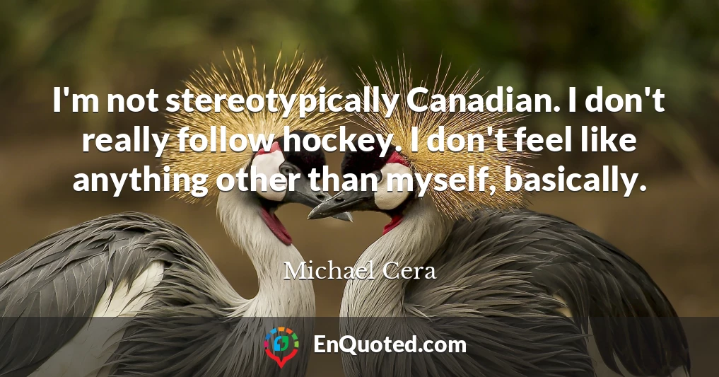 I'm not stereotypically Canadian. I don't really follow hockey. I don't feel like anything other than myself, basically.