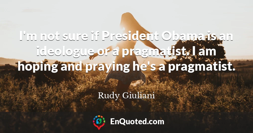 I'm not sure if President Obama is an ideologue or a pragmatist. I am hoping and praying he's a pragmatist.