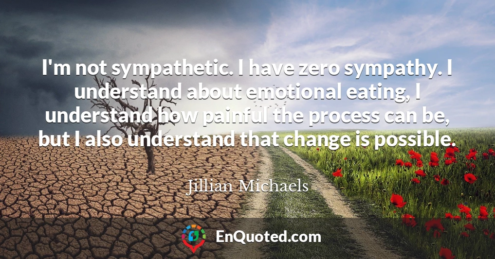 I'm not sympathetic. I have zero sympathy. I understand about emotional eating, I understand how painful the process can be, but I also understand that change is possible.