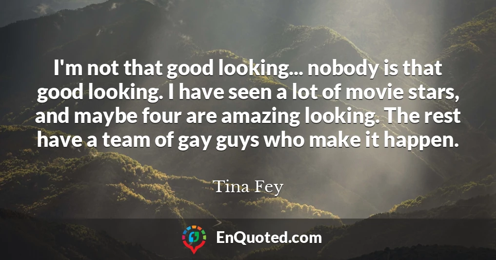I'm not that good looking... nobody is that good looking. I have seen a lot of movie stars, and maybe four are amazing looking. The rest have a team of gay guys who make it happen.