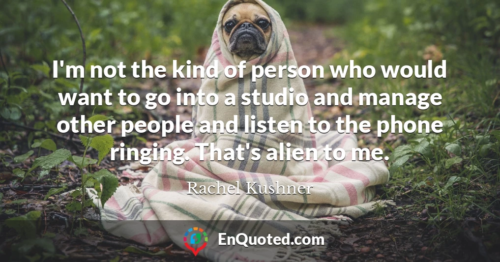I'm not the kind of person who would want to go into a studio and manage other people and listen to the phone ringing. That's alien to me.