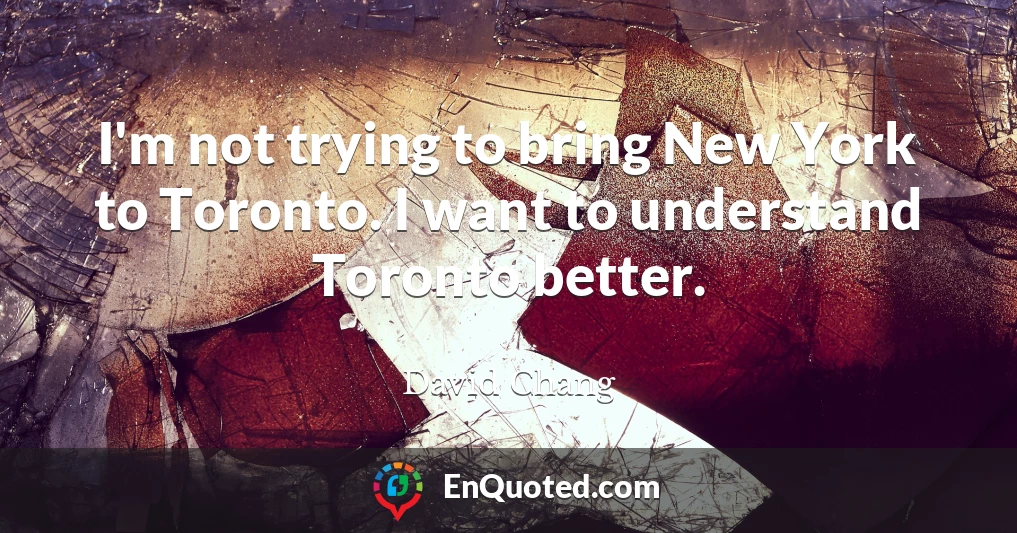 I'm not trying to bring New York to Toronto. I want to understand Toronto better.