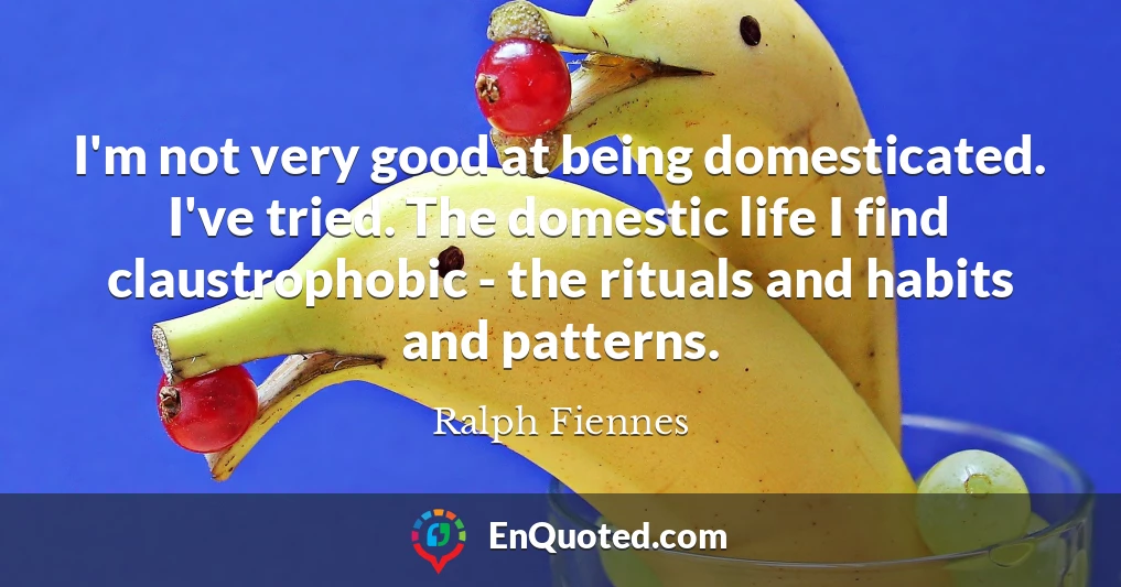 I'm not very good at being domesticated. I've tried. The domestic life I find claustrophobic - the rituals and habits and patterns.