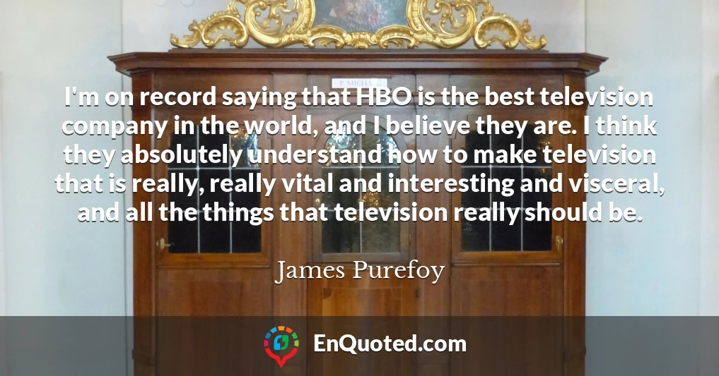 I'm on record saying that HBO is the best television company in the world, and I believe they are. I think they absolutely understand how to make television that is really, really vital and interesting and visceral, and all the things that television really should be.