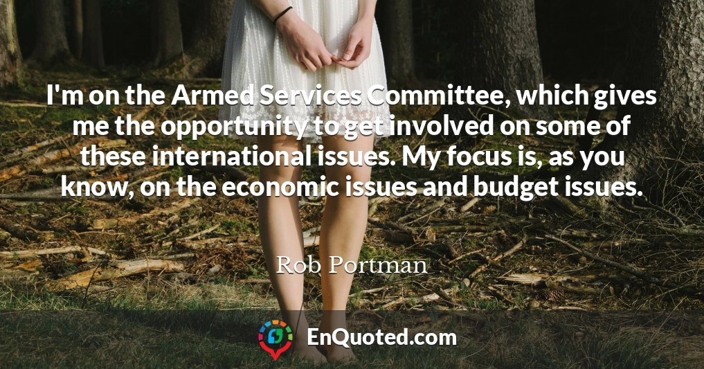 I'm on the Armed Services Committee, which gives me the opportunity to get involved on some of these international issues. My focus is, as you know, on the economic issues and budget issues.
