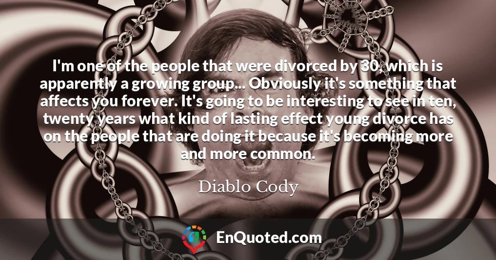 I'm one of the people that were divorced by 30, which is apparently a growing group... Obviously it's something that affects you forever. It's going to be interesting to see in ten, twenty years what kind of lasting effect young divorce has on the people that are doing it because it's becoming more and more common.