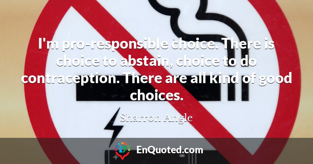 I'm pro-responsible choice. There is choice to abstain, choice to do contraception. There are all kind of good choices.