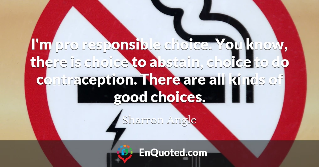 I'm pro responsible choice. You know, there is choice to abstain, choice to do contraception. There are all kinds of good choices.