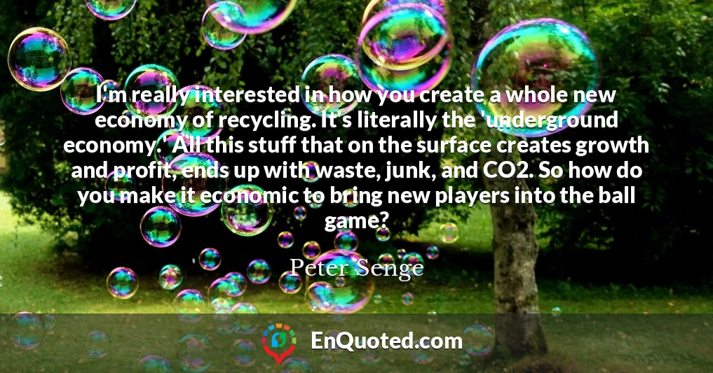 I'm really interested in how you create a whole new economy of recycling. It's literally the 'underground economy.' All this stuff that on the surface creates growth and profit, ends up with waste, junk, and CO2. So how do you make it economic to bring new players into the ball game?