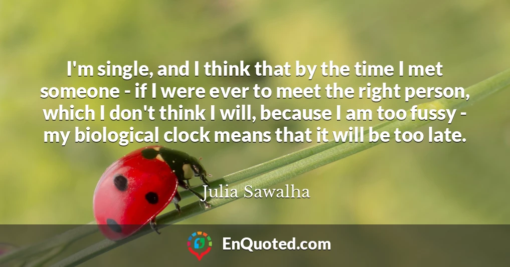 I'm single, and I think that by the time I met someone - if I were ever to meet the right person, which I don't think I will, because I am too fussy - my biological clock means that it will be too late.