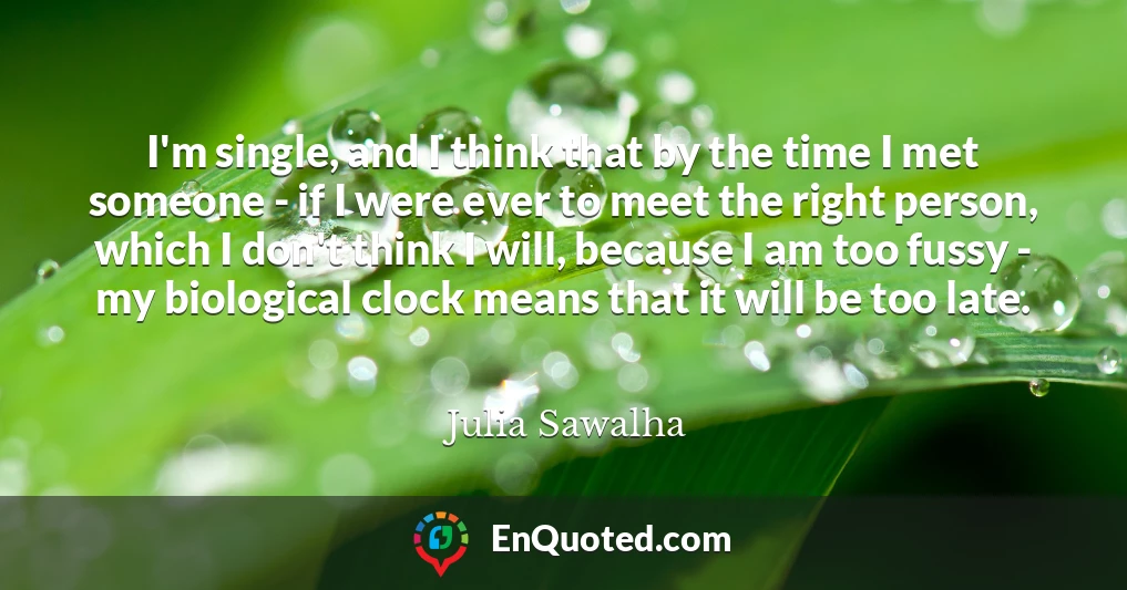 I'm single, and I think that by the time I met someone - if I were ever to meet the right person, which I don't think I will, because I am too fussy - my biological clock means that it will be too late.