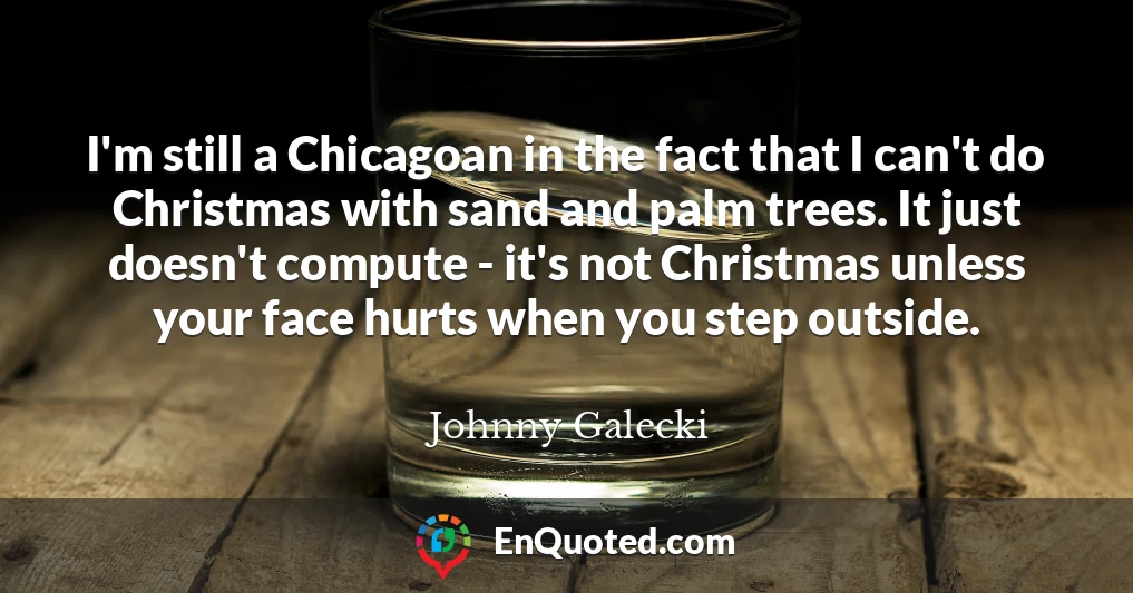 I'm still a Chicagoan in the fact that I can't do Christmas with sand and palm trees. It just doesn't compute - it's not Christmas unless your face hurts when you step outside.