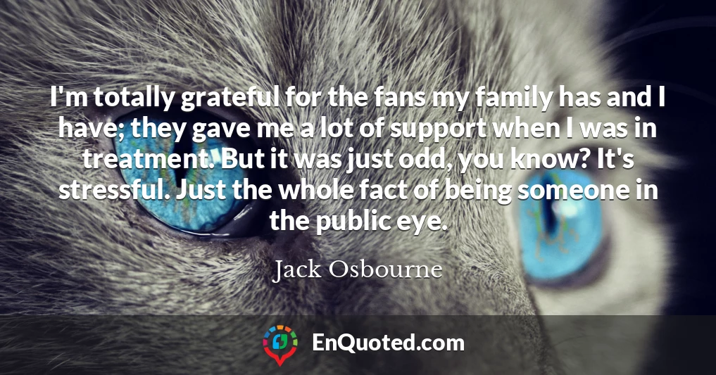 I'm totally grateful for the fans my family has and I have; they gave me a lot of support when I was in treatment. But it was just odd, you know? It's stressful. Just the whole fact of being someone in the public eye.
