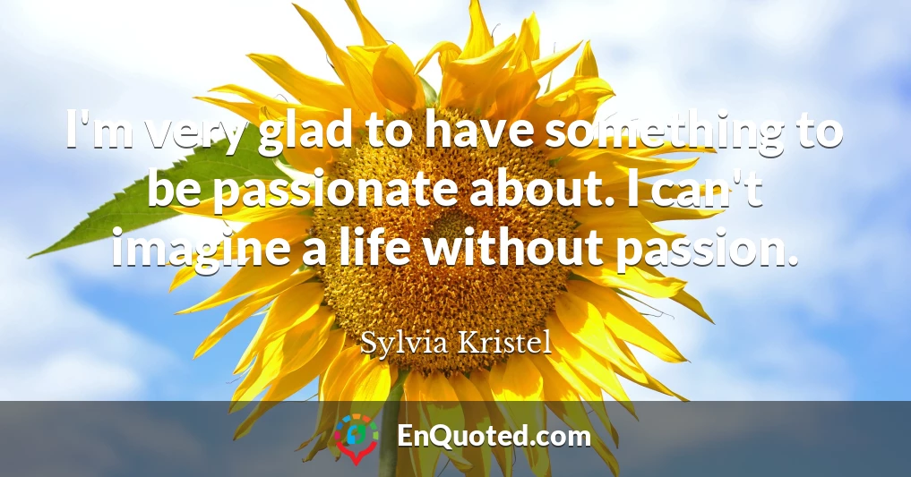I'm very glad to have something to be passionate about. I can't imagine a life without passion.