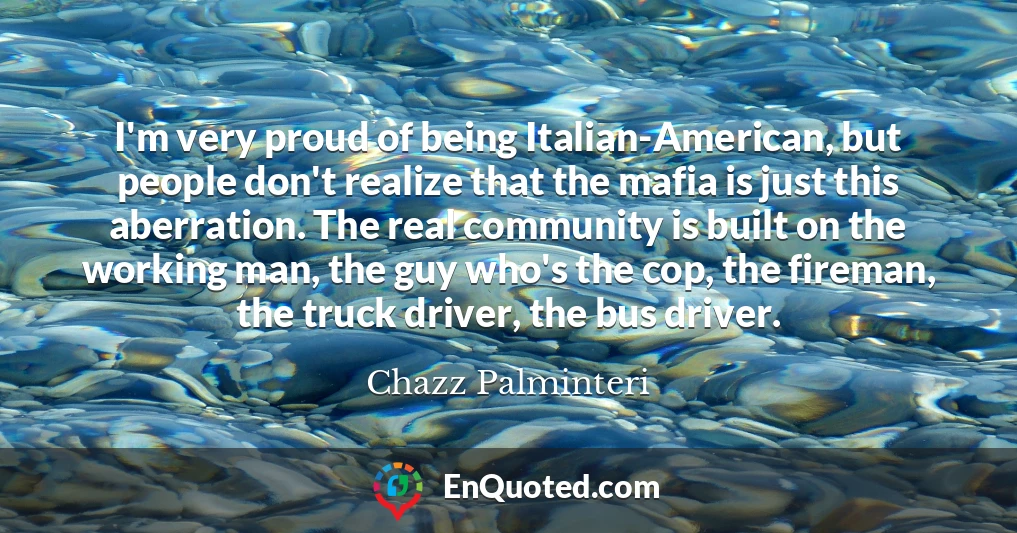 I'm very proud of being Italian-American, but people don't realize that the mafia is just this aberration. The real community is built on the working man, the guy who's the cop, the fireman, the truck driver, the bus driver.