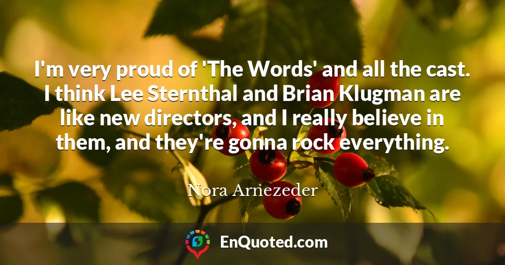 I'm very proud of 'The Words' and all the cast. I think Lee Sternthal and Brian Klugman are like new directors, and I really believe in them, and they're gonna rock everything.