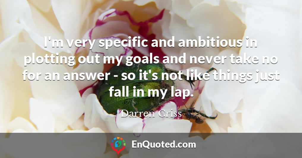 I'm very specific and ambitious in plotting out my goals and never take no for an answer - so it's not like things just fall in my lap.