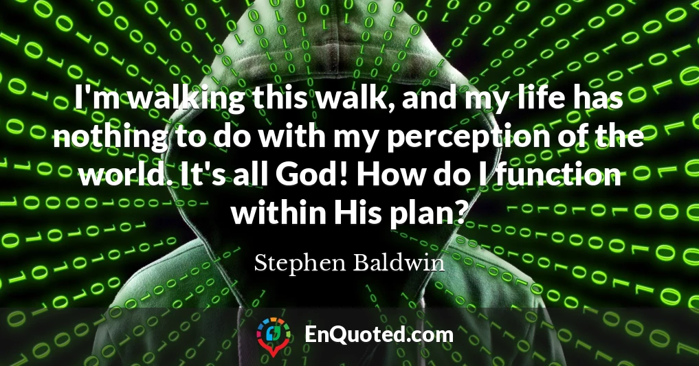 I'm walking this walk, and my life has nothing to do with my perception of the world. It's all God! How do I function within His plan?