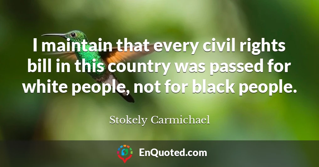 I maintain that every civil rights bill in this country was passed for white people, not for black people.