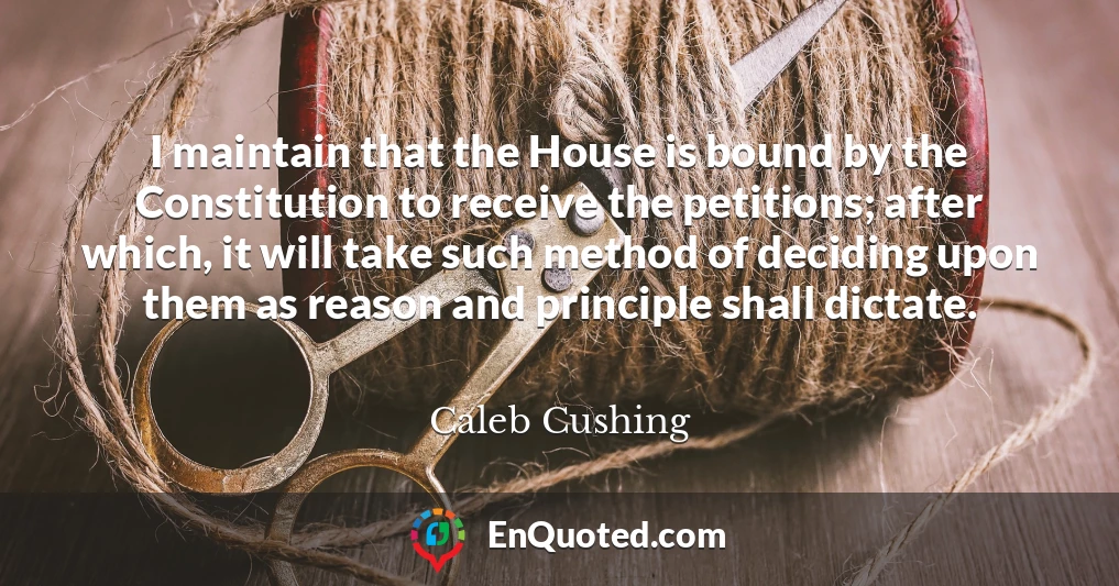 I maintain that the House is bound by the Constitution to receive the petitions; after which, it will take such method of deciding upon them as reason and principle shall dictate.