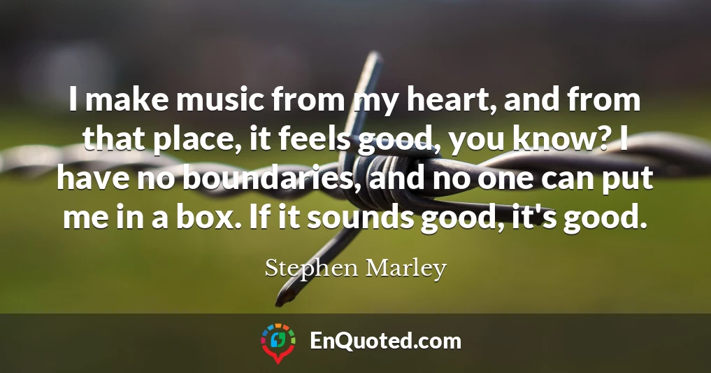 I make music from my heart, and from that place, it feels good, you know? I have no boundaries, and no one can put me in a box. If it sounds good, it's good.
