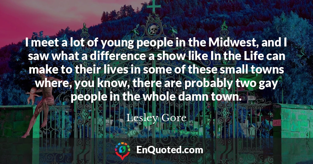 I meet a lot of young people in the Midwest, and I saw what a difference a show like In the Life can make to their lives in some of these small towns where, you know, there are probably two gay people in the whole damn town.