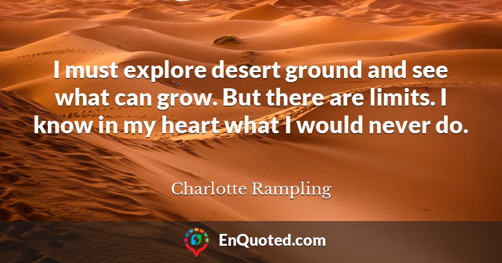 I must explore desert ground and see what can grow. But there are limits. I know in my heart what I would never do.