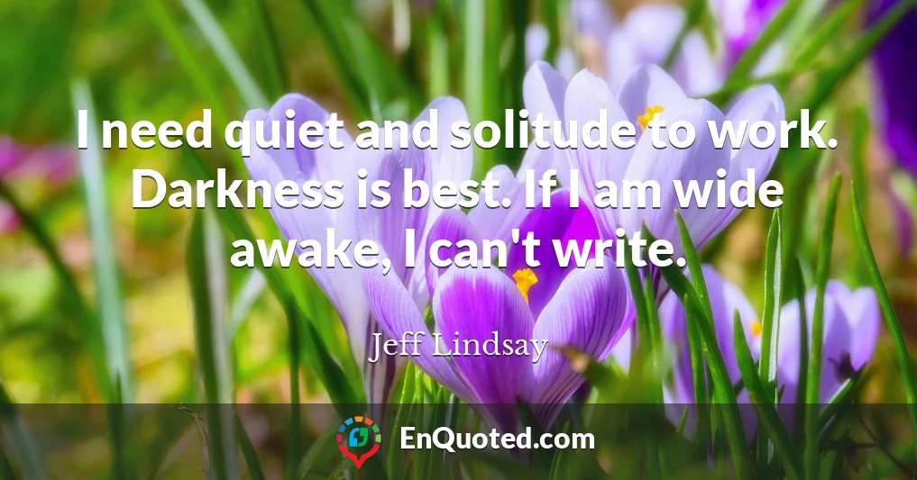 I need quiet and solitude to work. Darkness is best. If I am wide awake, I can't write.