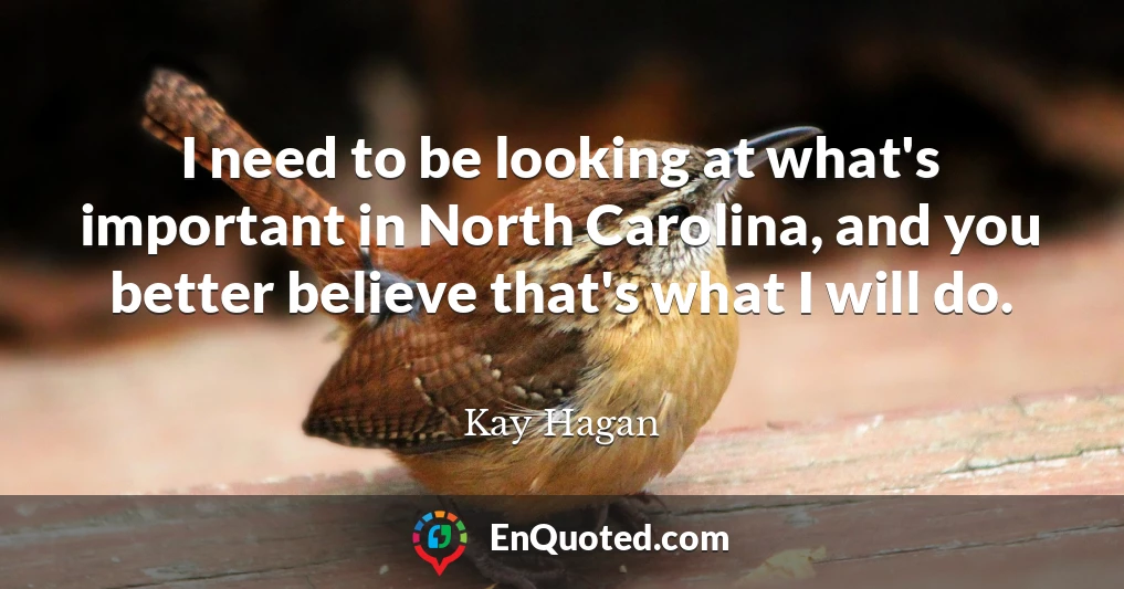 I need to be looking at what's important in North Carolina, and you better believe that's what I will do.